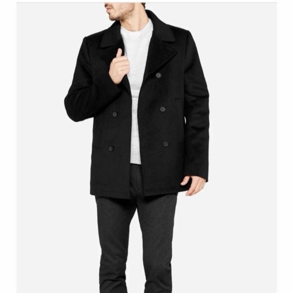 Everlane The Quilted Modern Peacoat Men XL Black Wool Cashmere Double Breasted